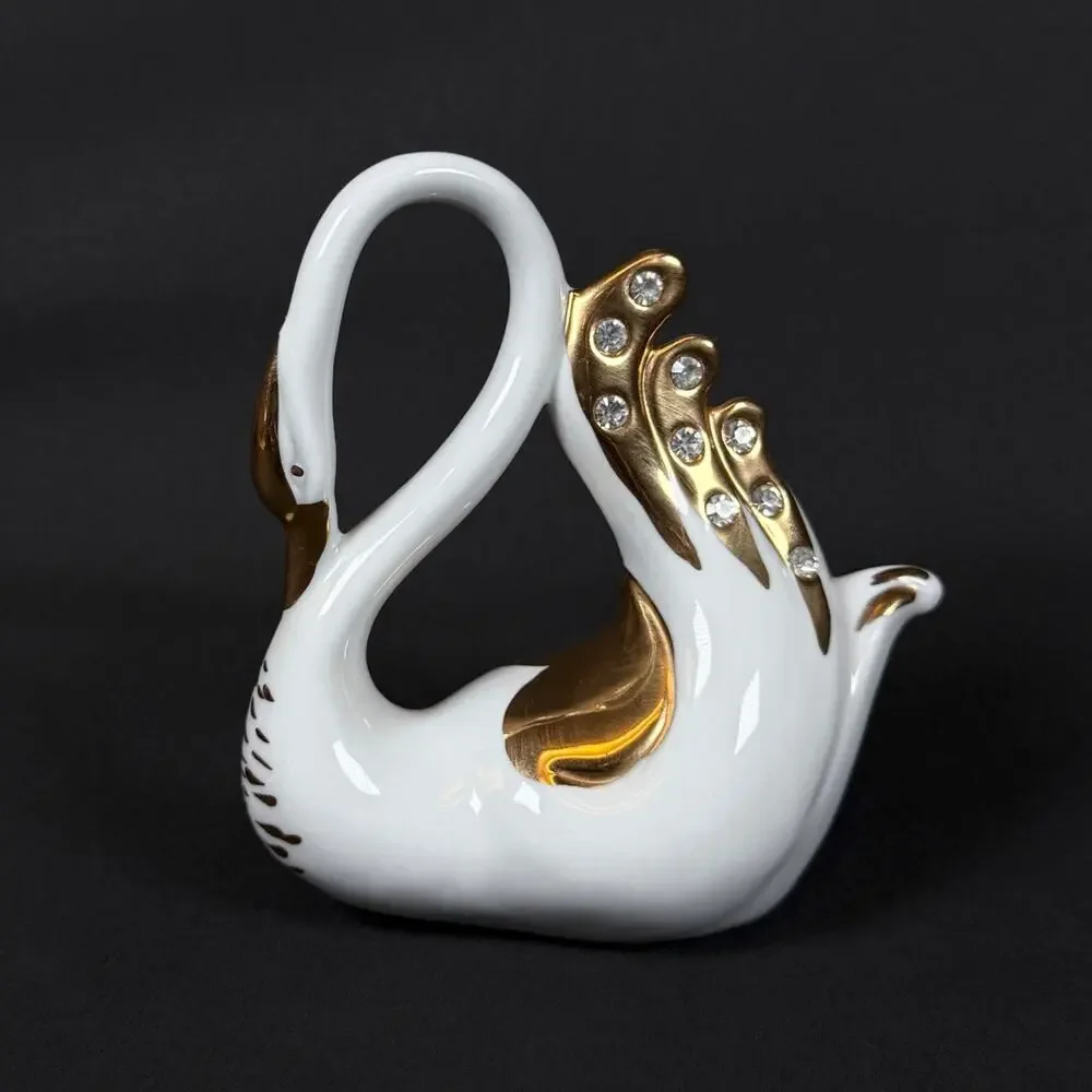 Capodimonte Italy Swan Figurine White Porcelain Gold